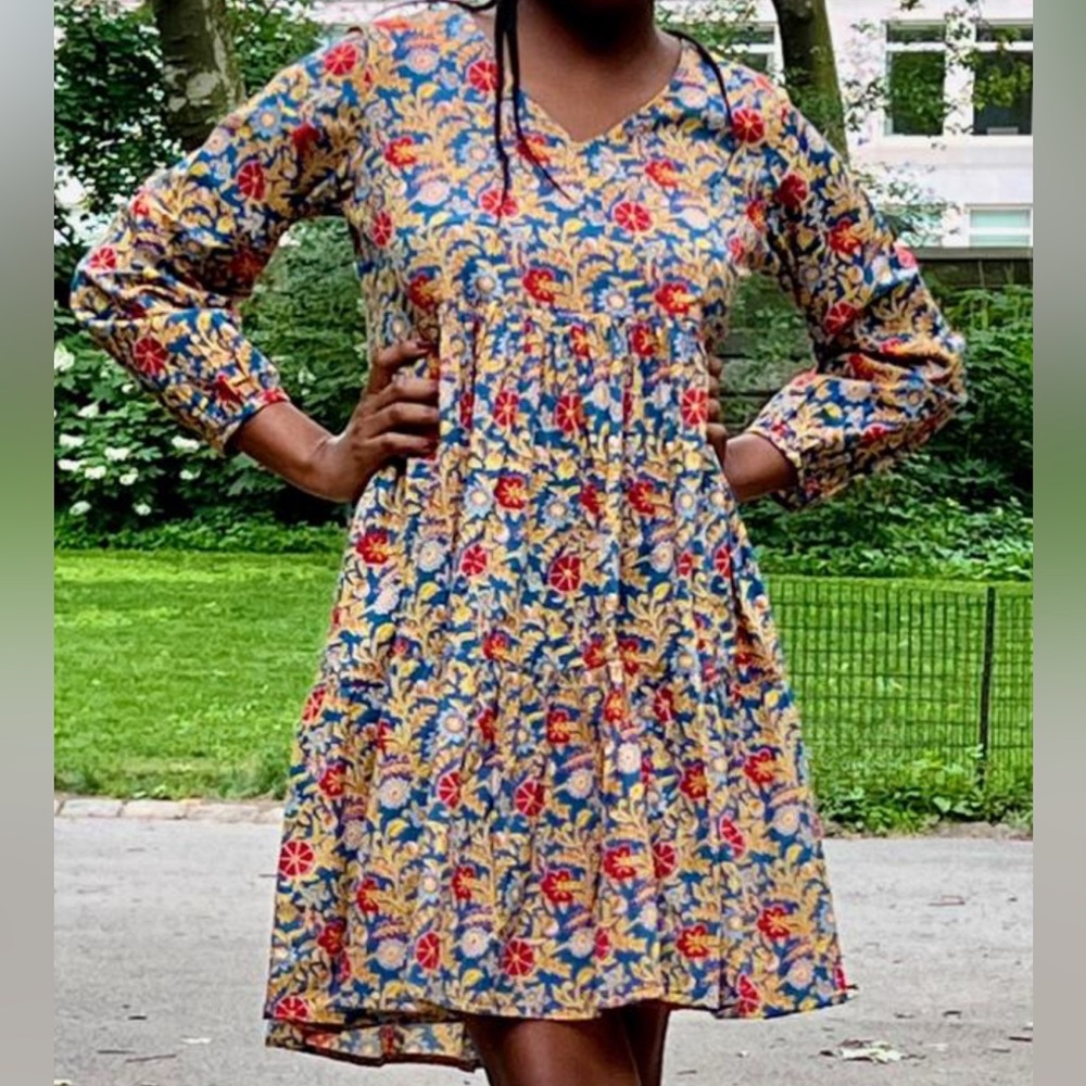 Floral Print Long Sleeve Dress w/ pockets empire waist XL NEW w/tags